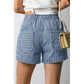 Bobbi Sky Blue Stripe Drawstring Button Pleated High Waist Denim Shorts