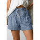Bobbi Sky Blue Stripe Drawstring Button Pleated High Waist Denim Shorts