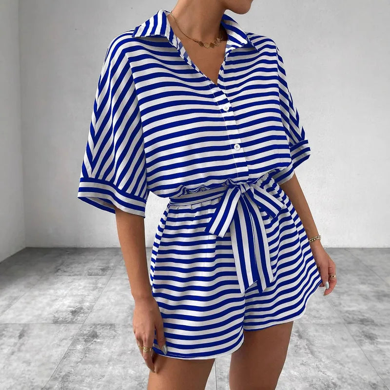 Bonita Blue Nautical Button‑Up Romper