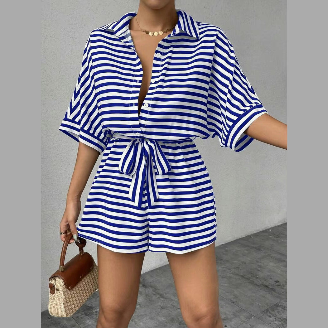 Bonita Blue Nautical Button‑Up Romper