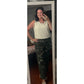 Bonne Green Vintage Floral Print Square Patch Pocket Raw Hem Shift Jeans