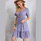 Boski Lilac V Neck Crinkled Ruffle Hem Mini Dress - S to 3X