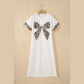 RTS White Contrast Leopard Bow Patched Short Sleeve T Shirt Long Dress