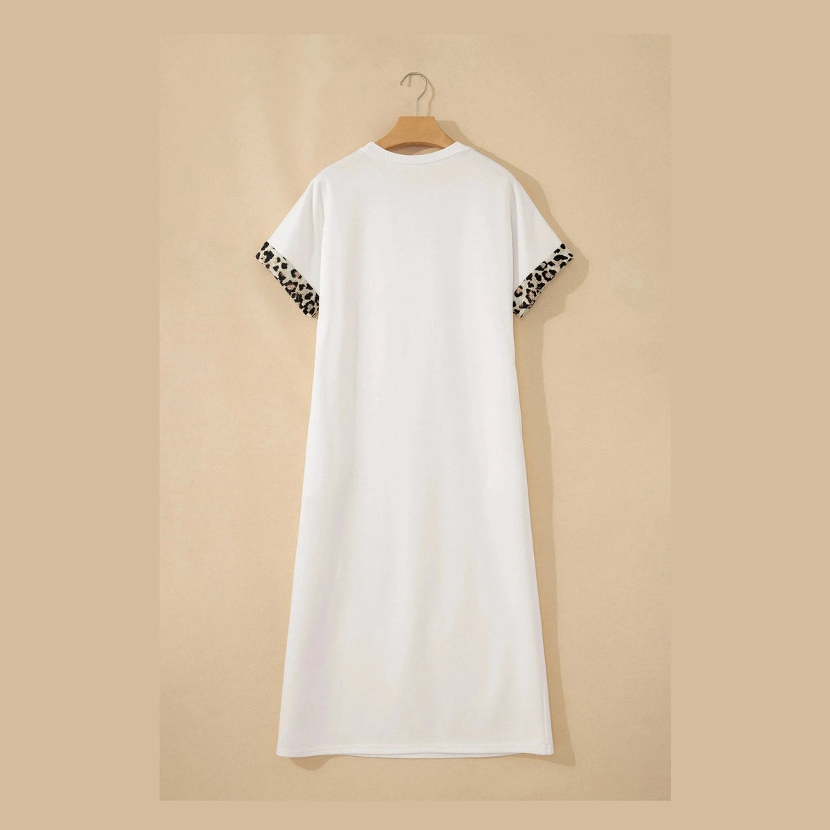 RTS White Contrast Leopard Bow Patched Short Sleeve T Shirt Long Dress