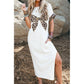 RTS White Contrast Leopard Bow Patched Short Sleeve T Shirt Long Dress