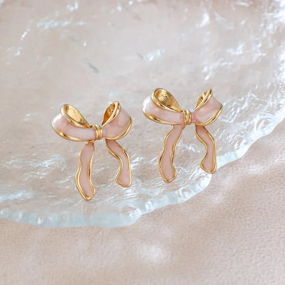 Pink Bow Knot Alloy Ear Studs