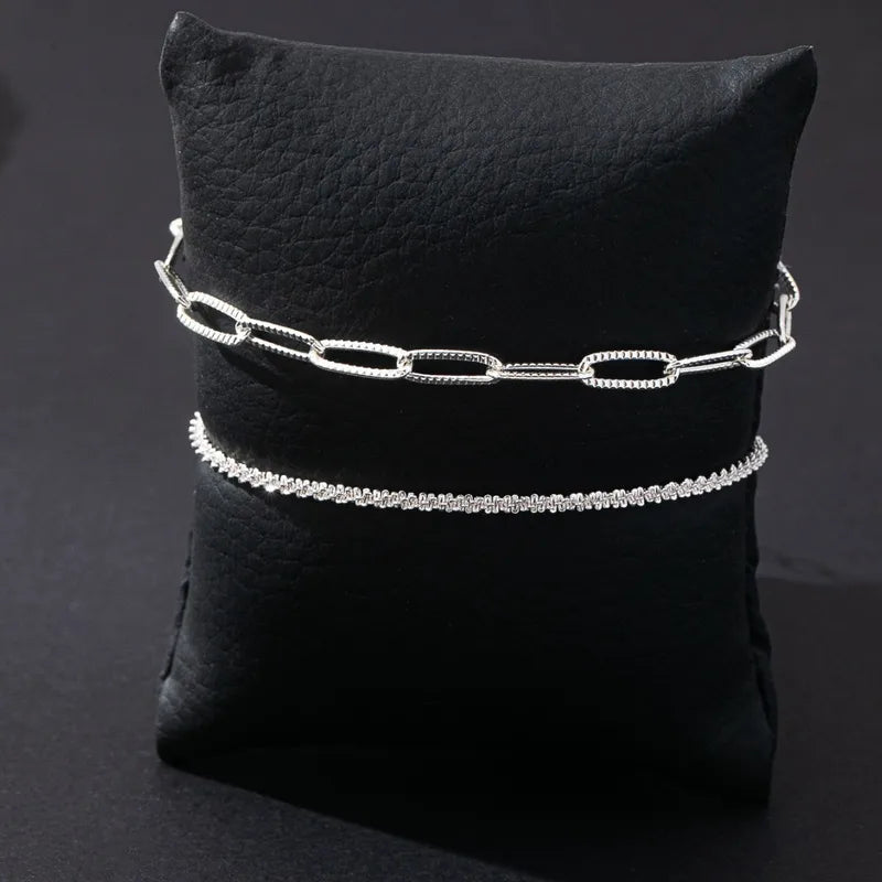 2-Piece Silver Paperclip and Beaded Bracelet