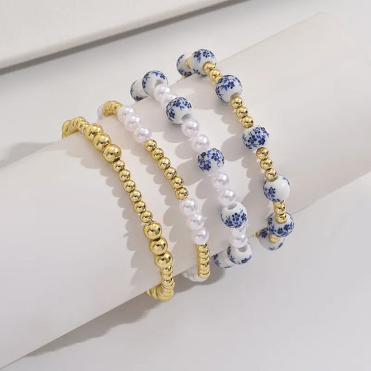 Blue/White Bead Bracelet Set