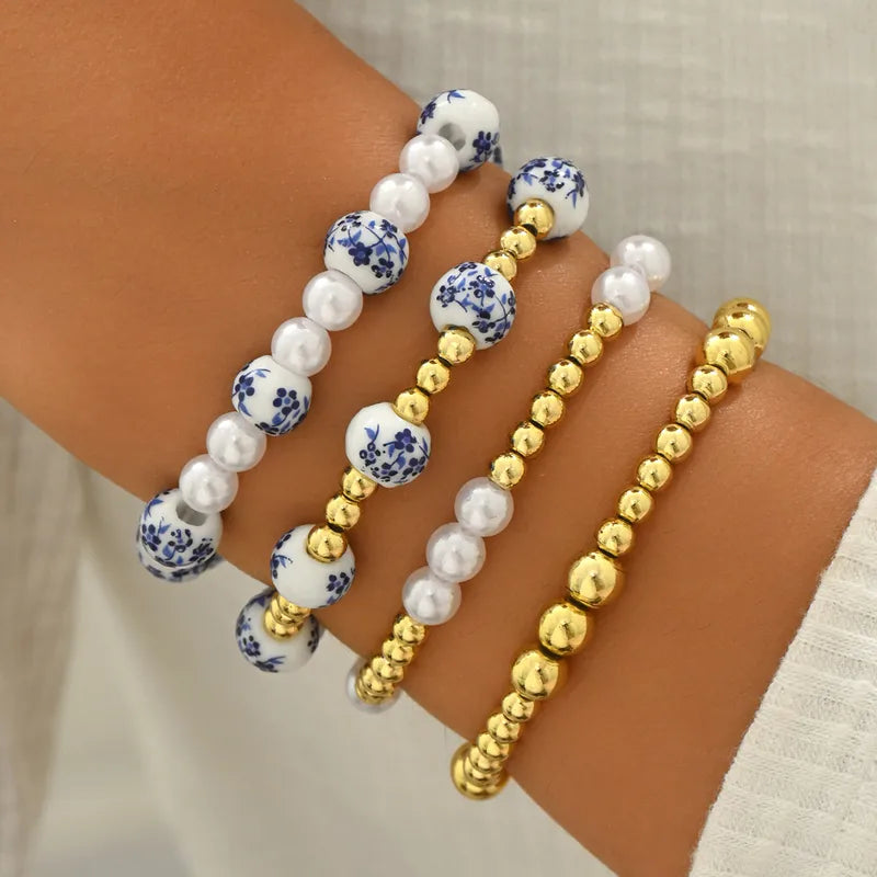 Blue/White Bead Bracelet Set