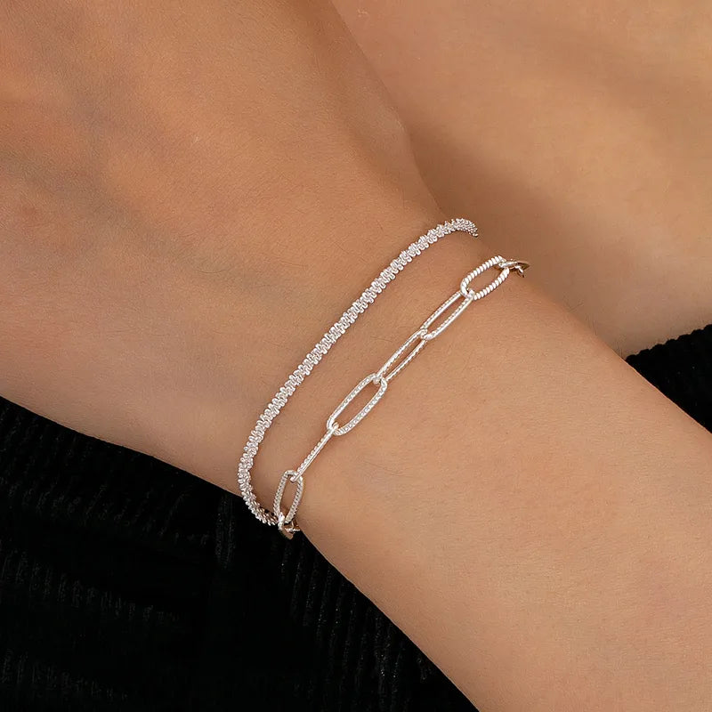 2-Piece Silver Paperclip and Beaded Bracelet