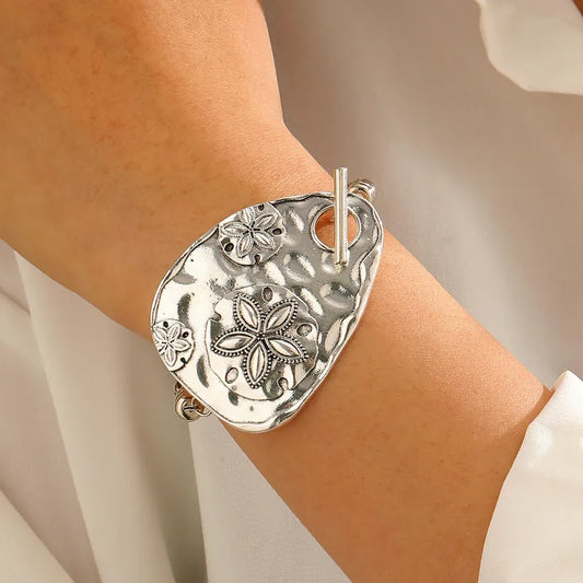 Silver Vintage Beaded Floral Pendant Bracelet