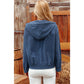 Brayla Blue Corduroy Drawstring Hooded Pocket Zip Up Jacket