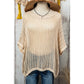 Brecklyn Apricot Fishnet Knit Ribbed Round Neck Sweater