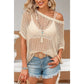 Brecklyn Apricot Fishnet Knit Ribbed Round Neck Sweater