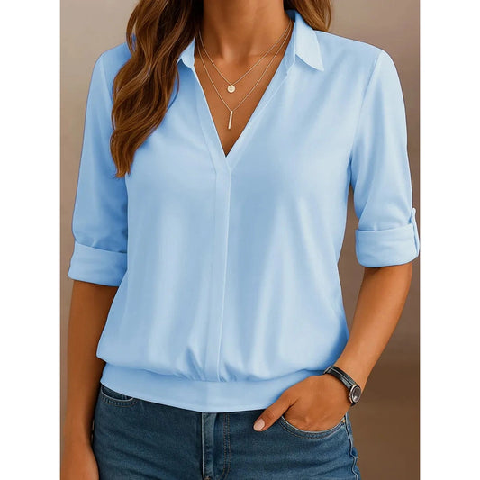 Brecklyn Light Blue Popover Blouse