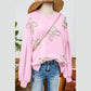 RTS Brecklyn Light Pink Embroidered Bow Lantern Sleeve Oversized Pullover Sweatshirt