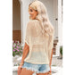 Brecklyn Apricot Fishnet Knit Ribbed Round Neck Sweater