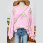 RTS Brecklyn Light Pink Embroidered Bow Lantern Sleeve Oversized Pullover Sweatshirt