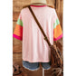 Bree Pink Color Block Stitching Sleeve Round Neck Oversize Top
