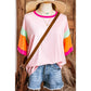 Bree Pink Color Block Stitching Sleeve Round Neck Oversize Top