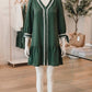 Bree Green Contrast Ricrac Trim Button V Neck Knotted Bracelet Sleeve Shift Dress