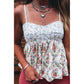 Brenna White Contrast Floral Printed Patchwork Spaghetti Straps Babydoll Top