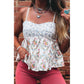 Brenna White Contrast Floral Printed Patchwork Spaghetti Straps Babydoll Top