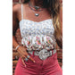 Brenna White Contrast Floral Printed Patchwork Spaghetti Straps Babydoll Top