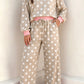 Brette Khaki Polka Dot Contrast Trim Long Sleeve Top Drawstring Shift Pants Set