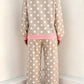 Brette Khaki Polka Dot Contrast Trim Long Sleeve Top Drawstring Shift Pants Set