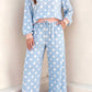 Brette Blue Polka Dot Contrast Trim Long Sleeve Top Drawstring Shift Pants Set (Copy)