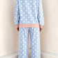 Brette Blue Polka Dot Contrast Trim Long Sleeve Top Drawstring Shift Pants Set (Copy)