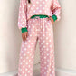 Brette Pink Polka Dot Contrast Trim Long Sleeve Top Drawstring Shift Pants Set