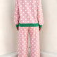 Brette Pink Polka Dot Contrast Trim Long Sleeve Top Drawstring Shift Pants Set