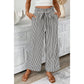 Brexli Black Stripe Tied High Waist Loose Straight Casual Pants