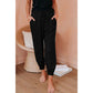 Bertie Black Drawstring Elastic Waistband Pocketed Cropped Jogger Pants