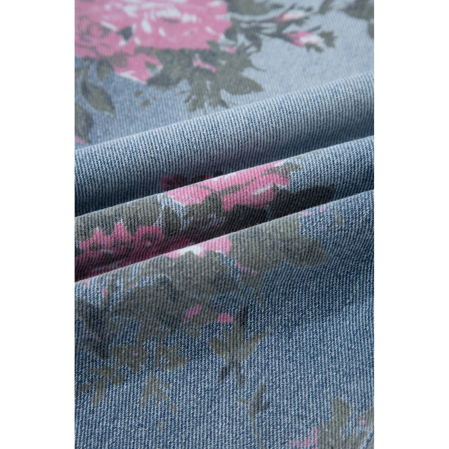 Bridgette Beau Blue Floral Print Elastic Waist Pull On Casual Jeans