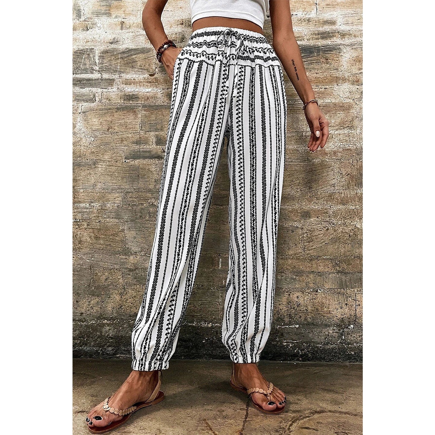 Brigetta Black Stripe Boho Striped Print Casual Pants