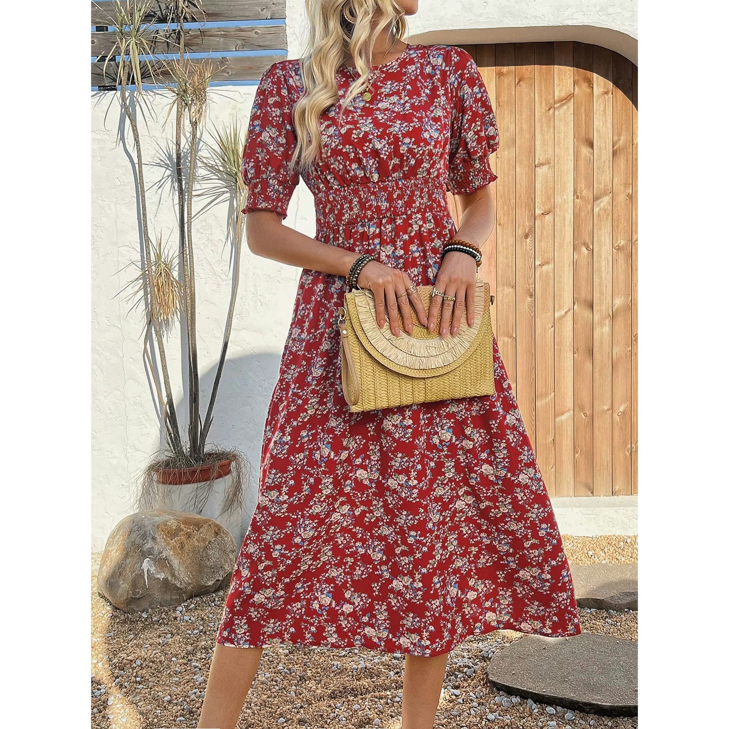 Brinley Red Floral Smocked Dress