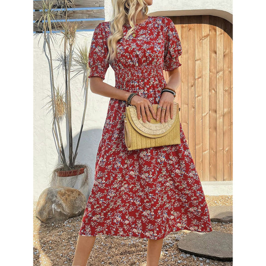 Brinley Red Floral Smocked Dress