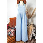 Brinley Beau Blue Checkered Pocketed High Waist Wide Leg Overall