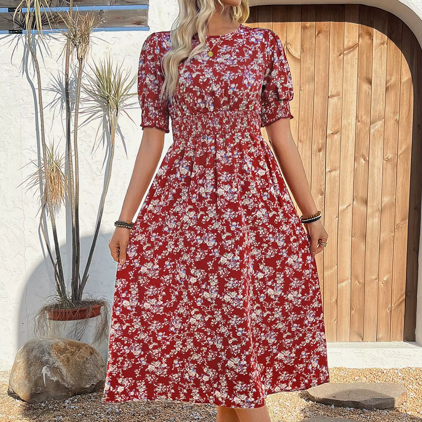 Brinley Red Floral Smocked Dress