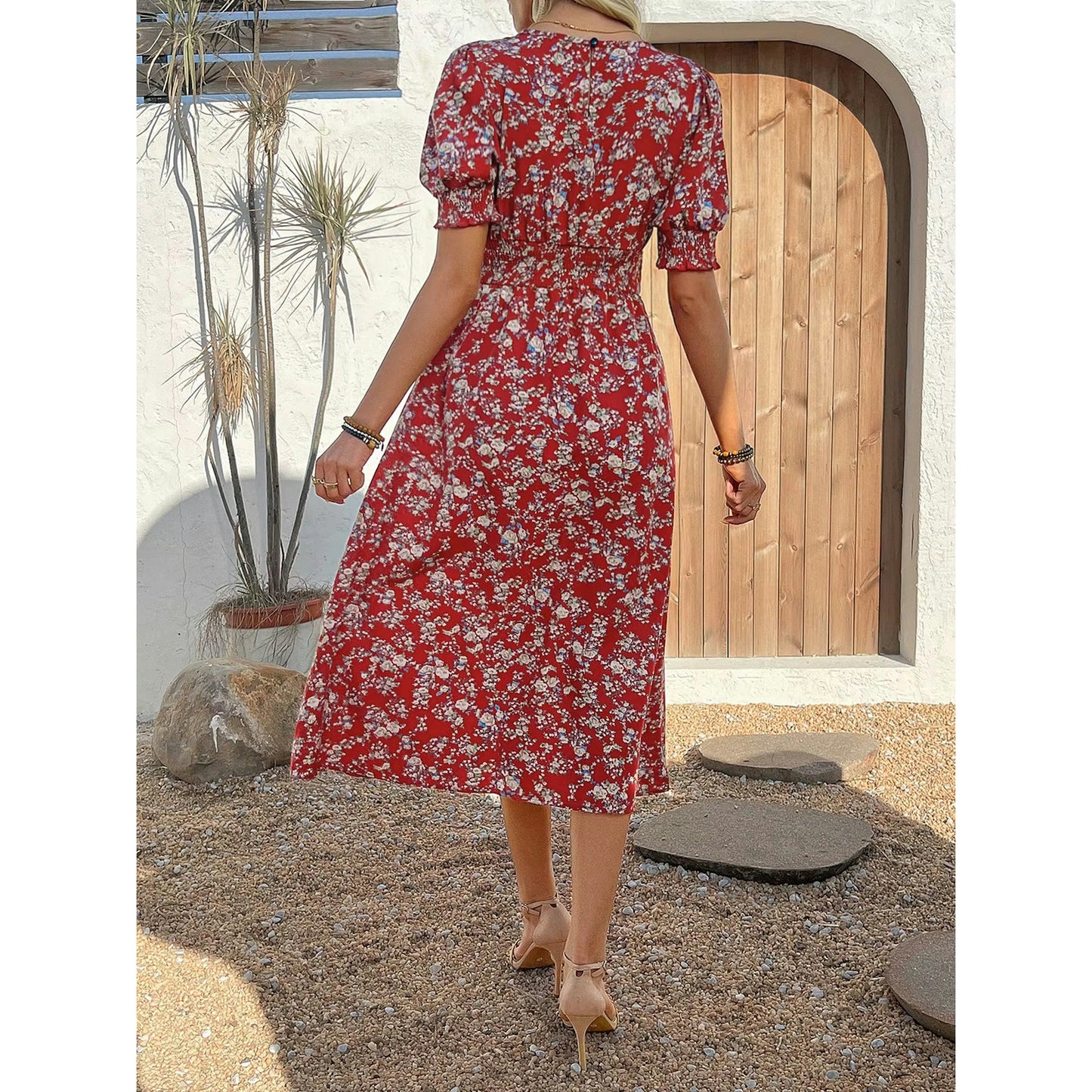 Brinley Red Floral Smocked Dress