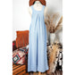Brinley Beau Blue Checkered Pocketed High Waist Wide Leg Overall