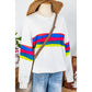Brisa White Colorful Striped Accent Long Sleeve T Shirt