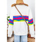 Brisa White Colorful Striped Accent Long Sleeve T Shirt