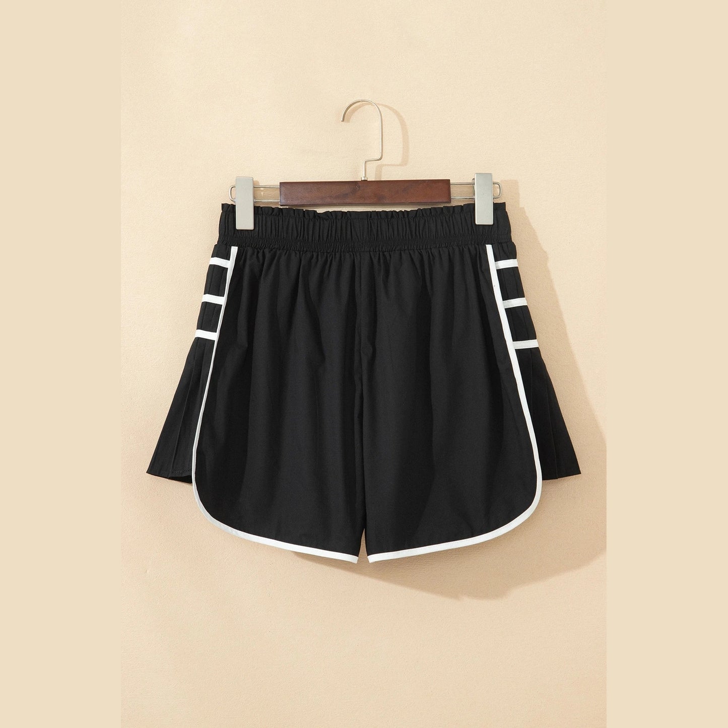 Britt Black Contrast Trim Pleated Casual Active Shorts