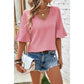 Brixslee Peach Blossom Ruffled Half Sleeve V Neck Textured Top - S to 3X