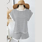 Brixley White Stripe Contrast Edge Tee and Shorts Set
