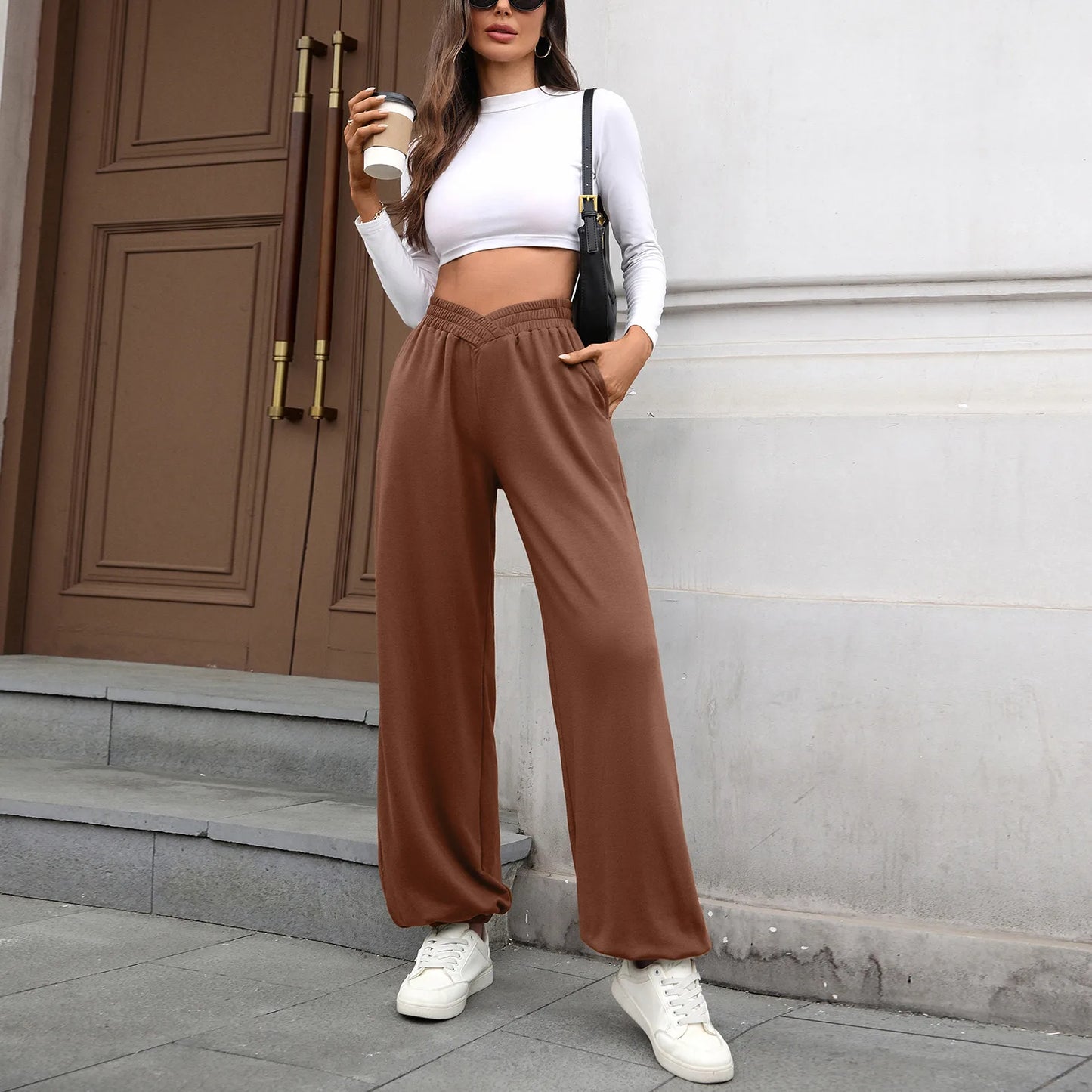 Brookie Brown V Crossover Cinch Bottom Pants